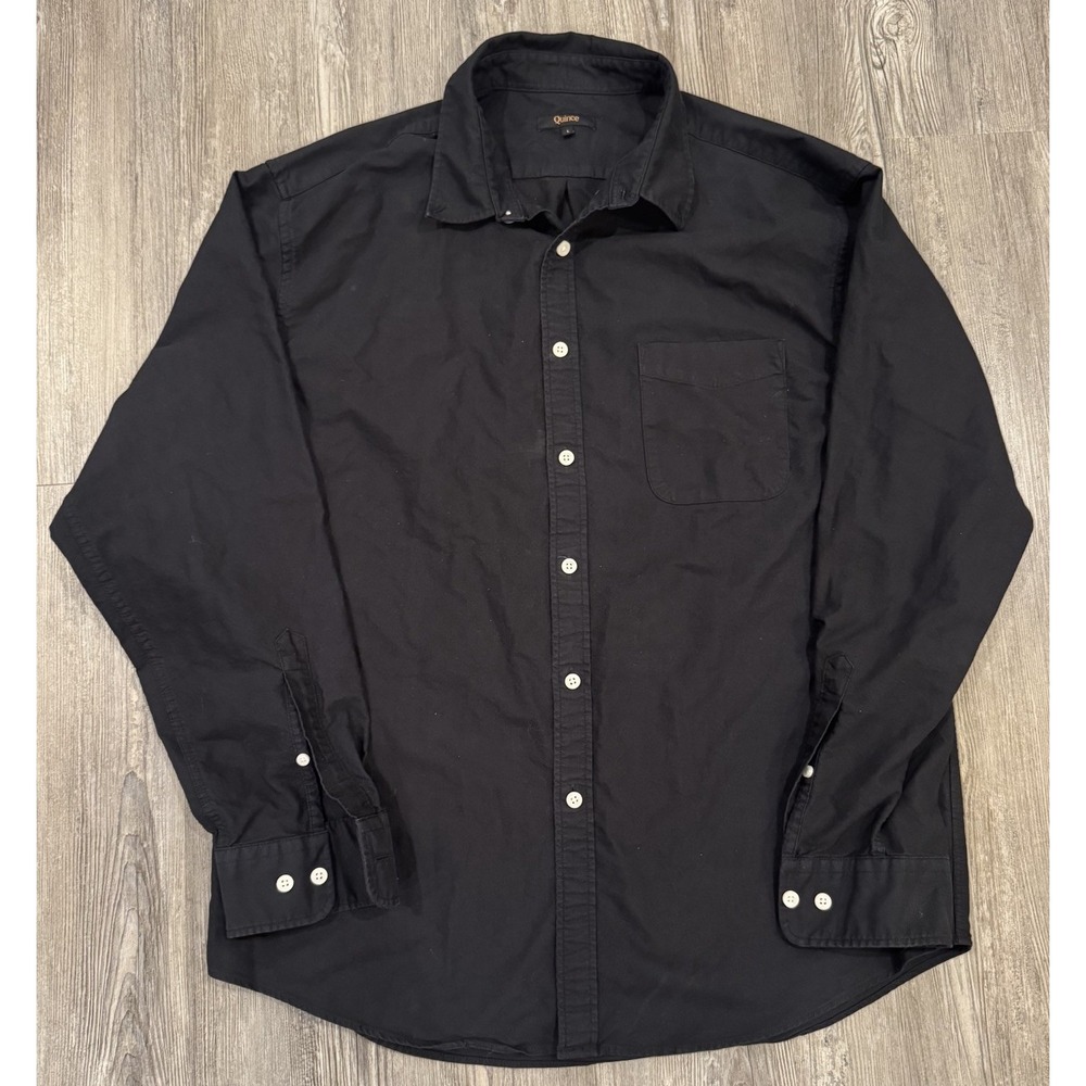 Quince Men's 100% Organic Cotton Oxford Shirt Black Long- Sleeved Top Large